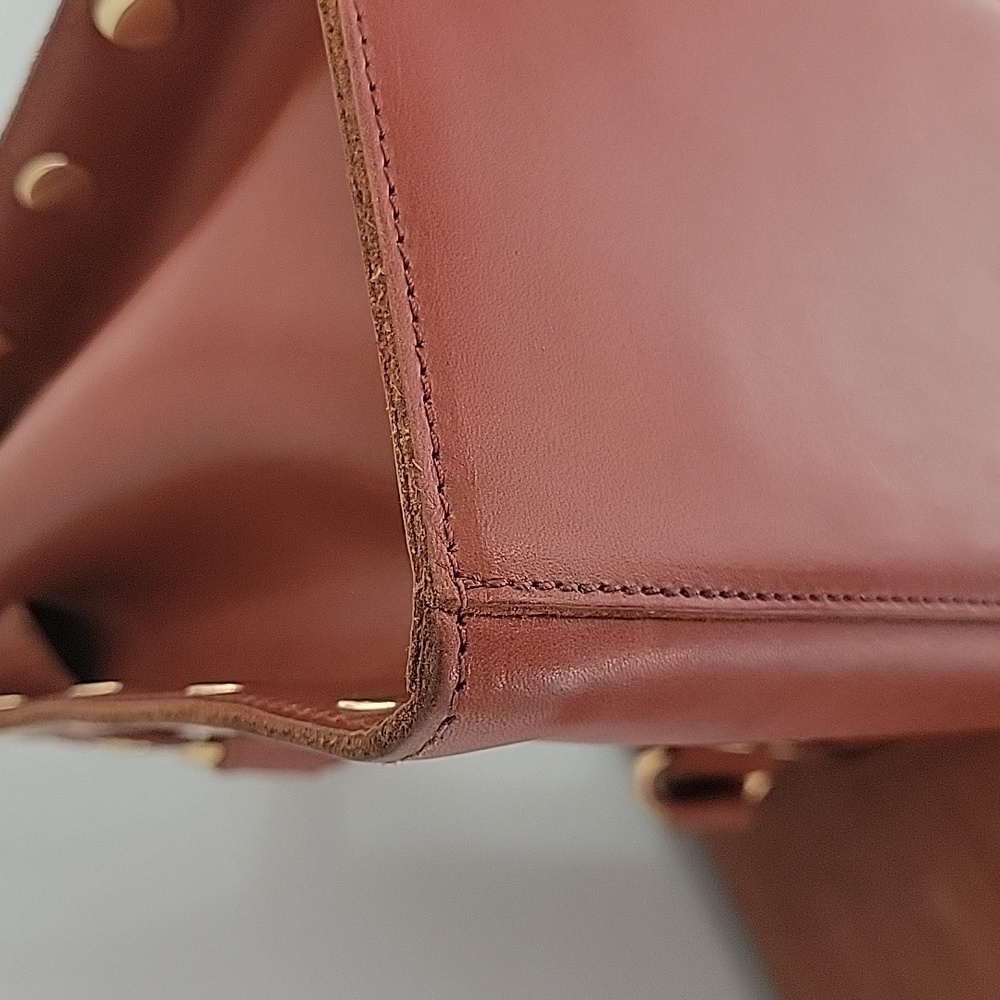 Hammitt Cognac Leather Brentwood Satchel Handbag with Gold Studs - Picture 6 of 16